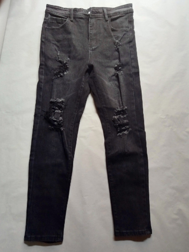 Streetwear Jeans med Hål Herr – Slim Fit Tvättad Denim Skinny 6 Färger S–3XL 2026