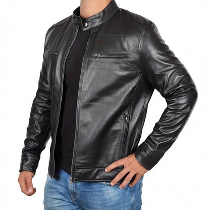 Herrjacka PU-Läder Retro Motorcykel Slim Fit Flera Fickor Höst Vår 2026