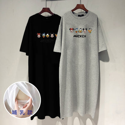 Ammningsklänning Dam – Sidöppning Lång Cartoon Tryck Trekvartsärm Gravid & Amning Vit Grå Svart M–3XL 2026