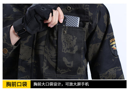 Spring and Autumn Camouflage Work Clothes Men's Anti-Scratch Wear-Resistant Labor Protection Clothing Thickened New suit Pants Site Maintenance Auto Repair Clothing
