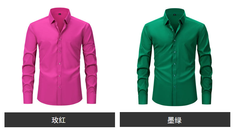 Cross-Border Lightweight Stretchy Plus-Size Men's Shirts, Wrinkle-Resistant Long-Sleeve Shirts, Amazon Cardigan Long-Sleeve Shirts for Men