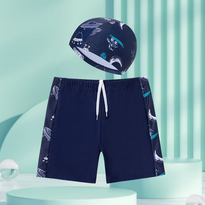 Pojkar Badbyxor Set – Mönstrat med Huva Simglasögon & Väska Snabbtorkande Polyester S–4XL Badkläder Barn 2026