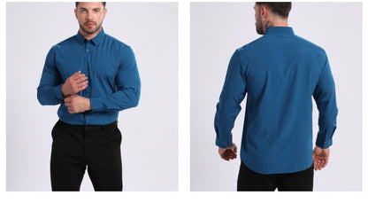 Cross-Border Lightweight Stretchy Plus-Size Men's Shirts, Wrinkle-Resistant Long-Sleeve Shirts, Amazon Cardigan Long-Sleeve Shirts for Men