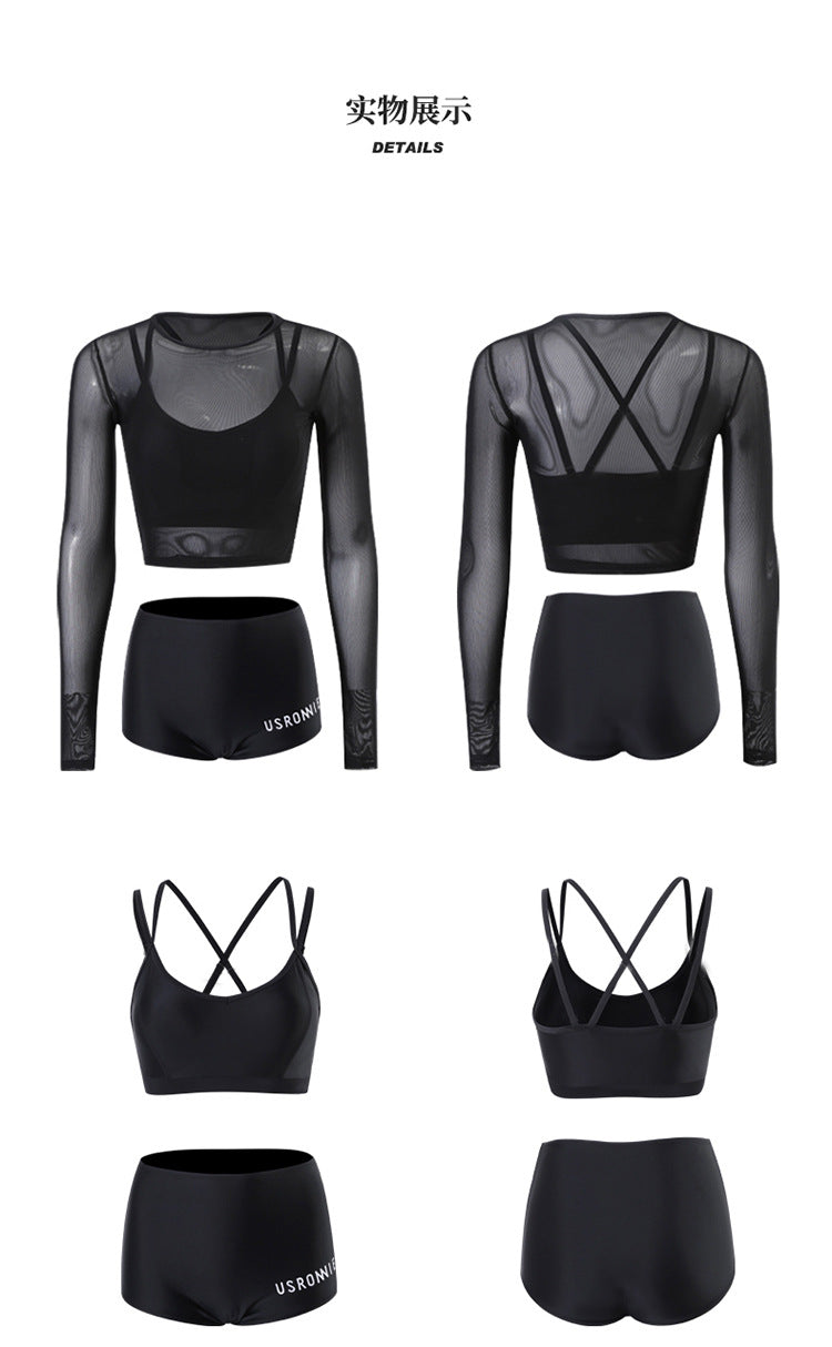 Dam Tre-delat Badset Långärm – Slimmande Bukdöljande Koreansk Fairy-stil Svart S–XL Badkläder Dam 9035 2026
