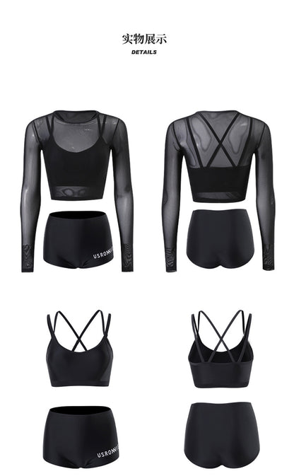 Dam Tre-delat Badset Långärm – Slimmande Bukdöljande Koreansk Fairy-stil Svart S–XL Badkläder Dam 9035 2026