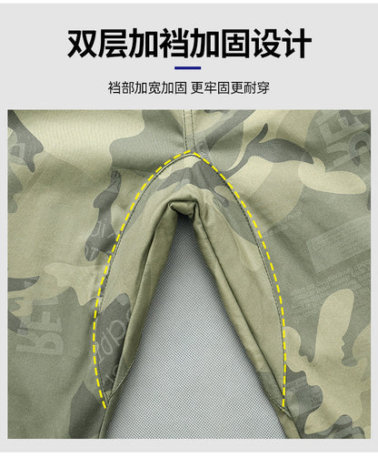 Summer Thin Labor Protection Work Clothes Set Anti-scald Pure Cotton Stretch Construction Site Electric Welding Auto Repair Camouflage Clothes Shirt