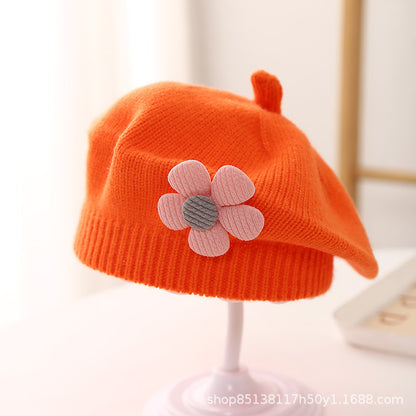 Babyberet med Blomdekor – Lammull Stickad Prinsessstil 17 Färger Unisex 3–48 Mån Höst Vinter 2026