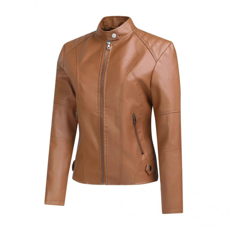 Damjacka PU-Läder Kort Motorcykel Retro Street Style Zipper för Dam 2026