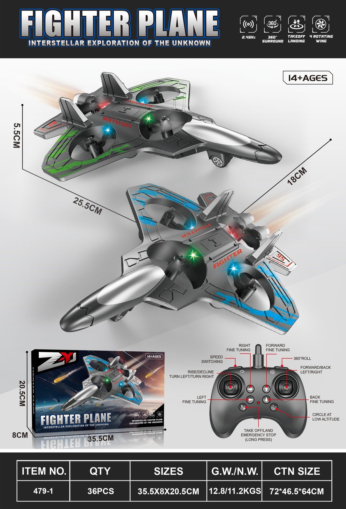 RC Stuntdrönare Skum & ABS – 6-kanals Höjdhållning Hindersensor 3D-volter USB 30–50cm Sub-250g 7–14 År 2026
