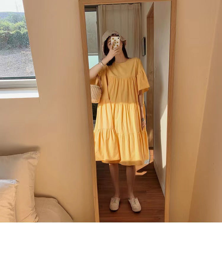 Mammaklänning Sommar Dam – Volang Prinsessskuren Midi Koreansk Stil Cartoon Trekvartsärm 3 Färger M–3XL 2026