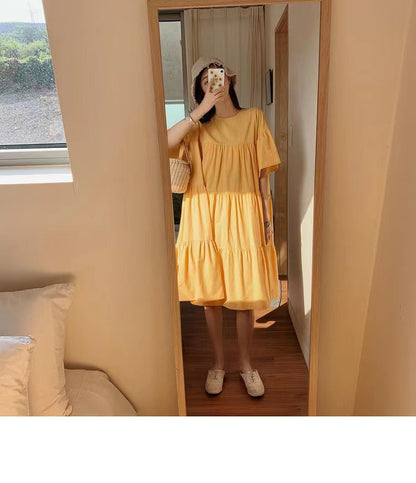 Mammaklänning Sommar Dam – Volang Prinsessskuren Midi Koreansk Stil Cartoon Trekvartsärm 3 Färger M–3XL 2026