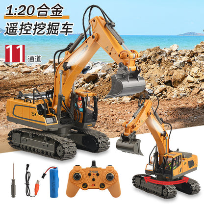Cross-border 11-way children's electric toy lighting and sound effects engineering vehicle 1:20 crawler alloy remote control excavator model