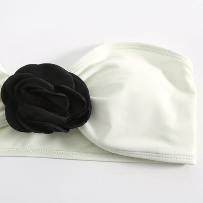 2025 European and American Color Matching Sexy New Rose Three-Piece Mesh Long Skirt Swimsuit Swimsuit Bikini Bikini