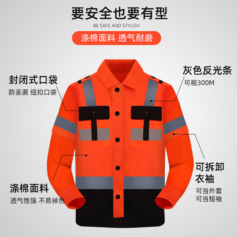 Work clothes suit long sleeve new polyester cotton wear-resistant breathable work clothes sanitation workshop auto repair engineering clothes Labor protective clothing