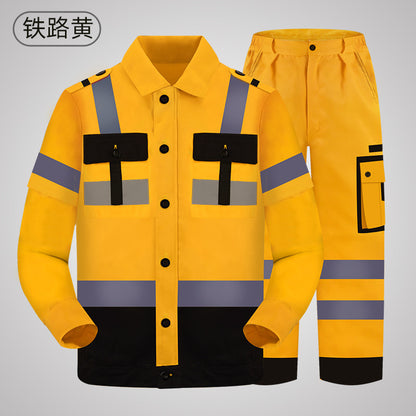 Work clothes suit long sleeve new polyester cotton wear-resistant breathable work clothes sanitation workshop auto repair engineering clothes Labor protective clothing