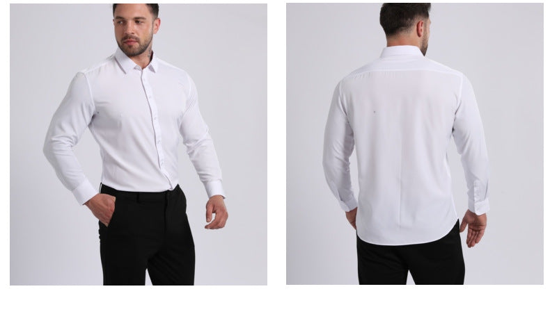 Cross-Border Lightweight Stretchy Plus-Size Men's Shirts, Wrinkle-Resistant Long-Sleeve Shirts, Amazon Cardigan Long-Sleeve Shirts for Men