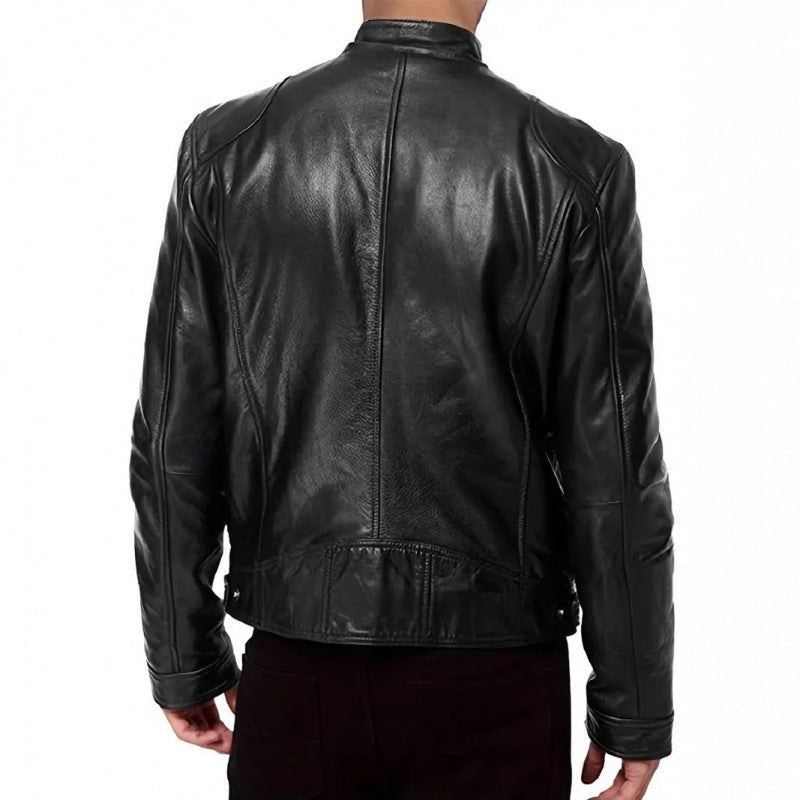 Herrjacka PU-Läder Retro Motorcykel Slim Fit Flera Fickor Höst Vår 2026