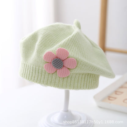 Babyberet med Blomdekor – Lammull Stickad Prinsessstil 17 Färger Unisex 3–48 Mån Höst Vinter 2026