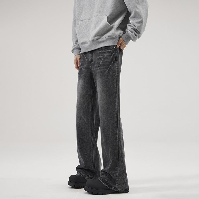 Herrjeans Micro-Flared Straight Leg Streetwear American Vibe Vintageblå Svart för Herr 2026