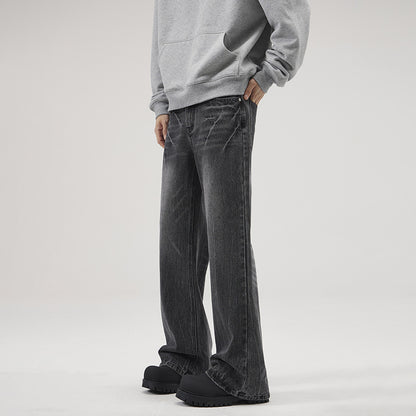 Herrjeans Micro-Flared Straight Leg Streetwear American Vibe Vintageblå Svart för Herr 2026