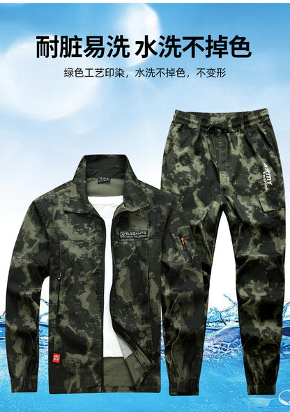 Summer Thin Labor Protection Work Clothes Set Anti-scald Pure Cotton Stretch Construction Site Electric Welding Auto Repair Camouflage Clothes Shirt