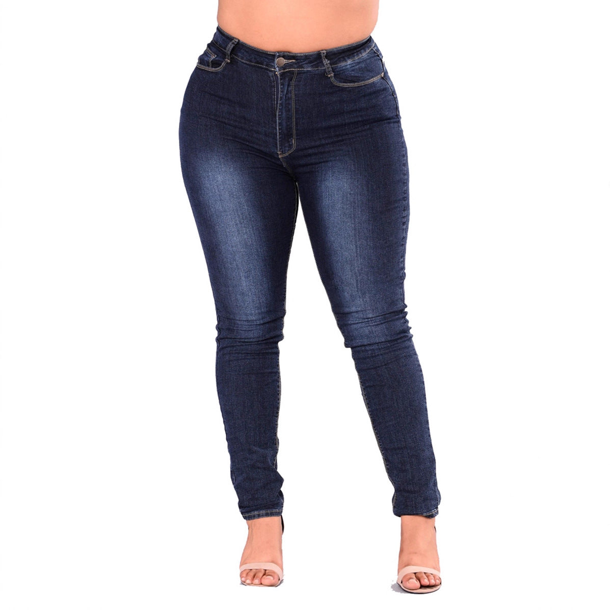 Plus size damjeans med hög midja och stretch, mörkblå 2XL–7XL