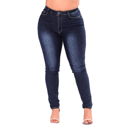 Plus size damjeans med hög midja och stretch, mörkblå 2XL–7XL