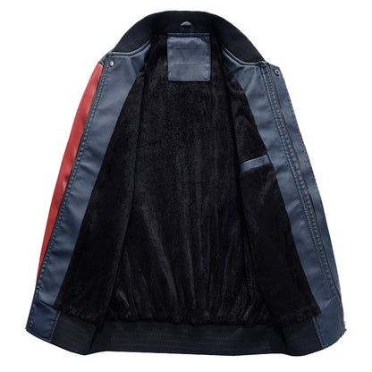 Herrjacka PU-Läder Fleece Baseball Bomber Lös Passform Motorcykel för Herr 2026