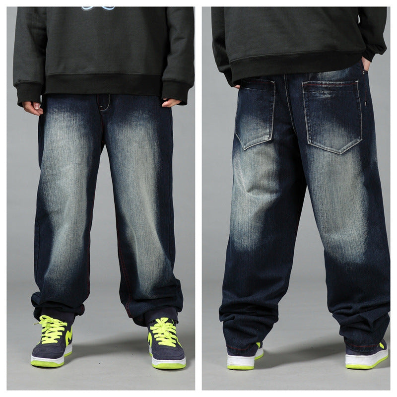 Plus Size Herrjeans Loose Fit – Wide Leg Skateboard Hip-Hop Denim 4 Färger 30–48 2026