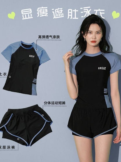 Dambaddräkt Delad Stil – Magdöljande Bröstdyna Polyester Svart & Vit M–2XL Badkläder Dam 30060 2026