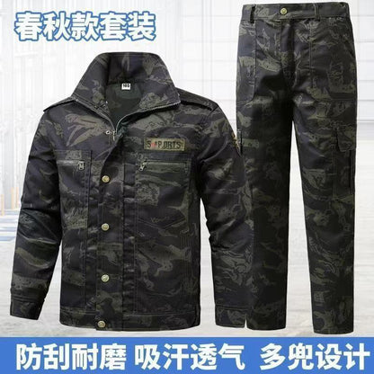 Spring and Autumn Military Training Camouflage Clothing, Breathable and Wear-Resistant Work Clothes, Tops and Pants, Auto Repair Construction Site Labor Protection Work Clothes
