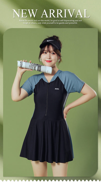 Dam Helbaddräkt Kortärm Kjol – Konservativ Magdöljande Slimmande Polyester Grön S–XXXL Badkläder Dam 8167 2026