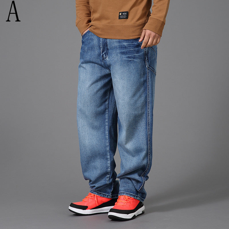 Herrjeans Plus Size Loose Straight Cat Whisker Ljusblå Hip-Hop för Herr 2026