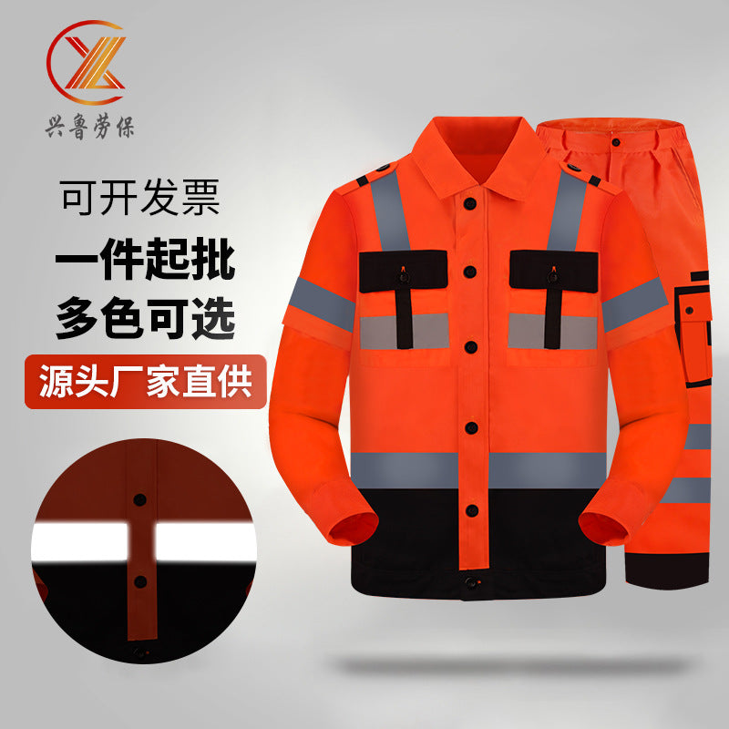 Work clothes suit long sleeve new polyester cotton wear-resistant breathable work clothes sanitation workshop auto repair engineering clothes Labor protective clothing