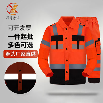 Work clothes suit long sleeve new polyester cotton wear-resistant breathable work clothes sanitation workshop auto repair engineering clothes Labor protective clothing