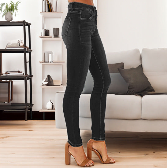 Summer Jeans for Women Ankle Length Denim Pencil Pants Zipper Fly Washing Slim Fit Pockets Streetwear Spring 2025 Slght Strech
