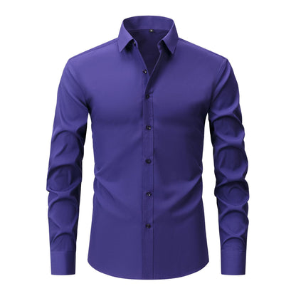 Cross-Border Lightweight Stretchy Plus-Size Men's Shirts, Wrinkle-Resistant Long-Sleeve Shirts, Amazon Cardigan Long-Sleeve Shirts for Men