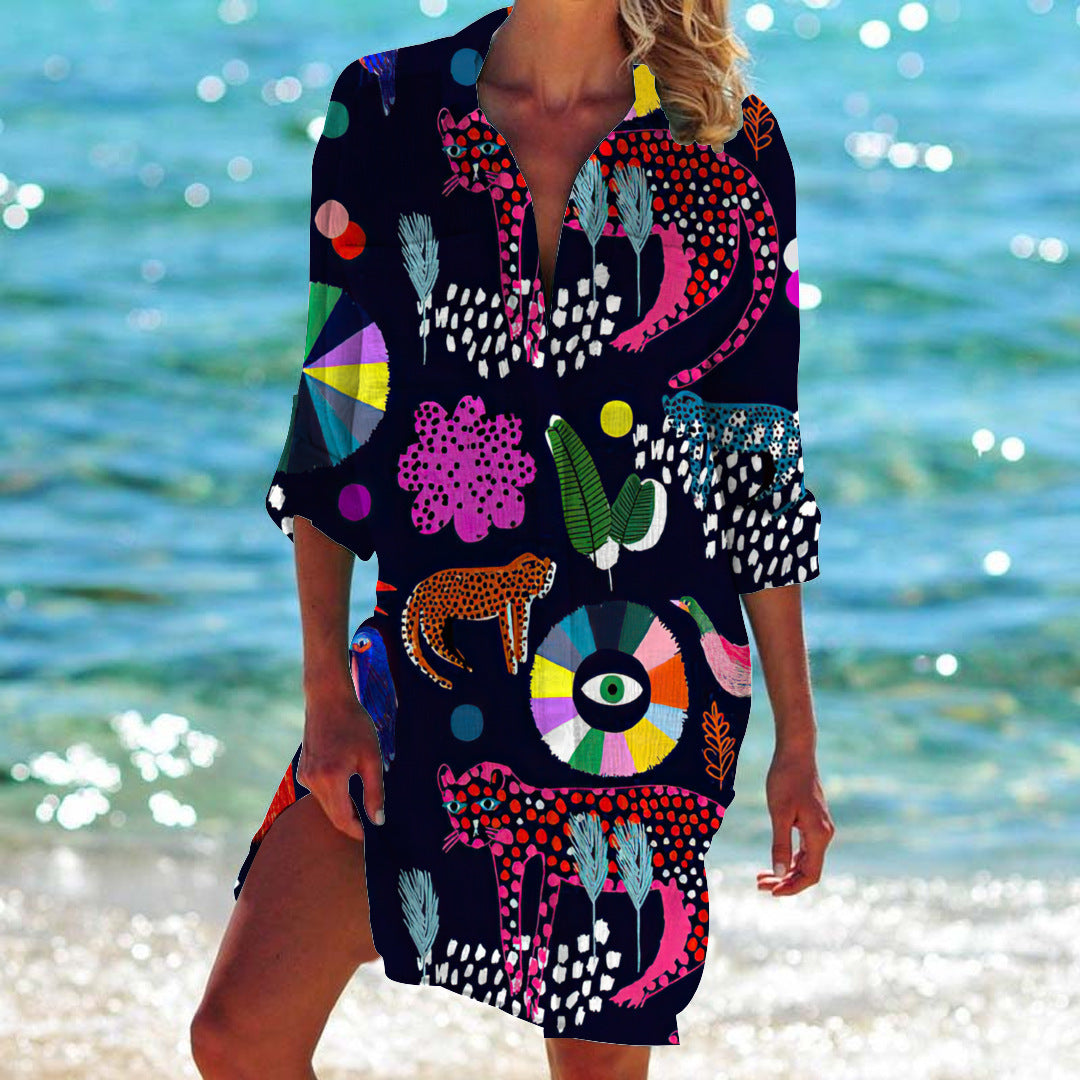 New Foreign Trade Cross-Border Model, Long-Sleeved Swimsuit Shirt, Women's Clothing, Printed Vacation Beachwear