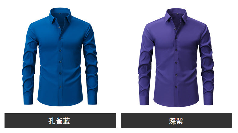 Cross-Border Lightweight Stretchy Plus-Size Men's Shirts, Wrinkle-Resistant Long-Sleeve Shirts, Amazon Cardigan Long-Sleeve Shirts for Men
