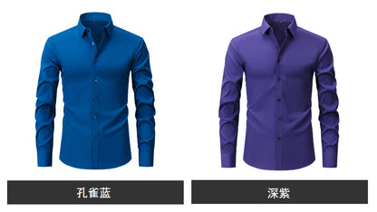 Cross-Border Lightweight Stretchy Plus-Size Men's Shirts, Wrinkle-Resistant Long-Sleeve Shirts, Amazon Cardigan Long-Sleeve Shirts for Men