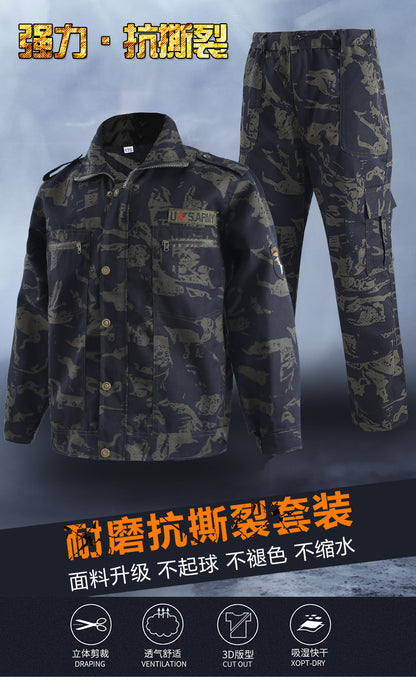 Spring and Autumn Military Training Camouflage Clothing, Breathable and Wear-Resistant Work Clothes, Tops and Pants, Auto Repair Construction Site Labor Protection Work Clothes