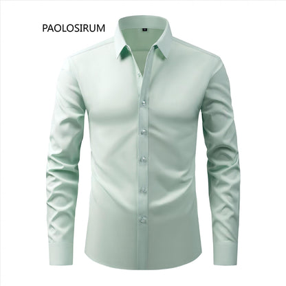 Cross-Border Lightweight Stretchy Plus-Size Men's Shirts, Wrinkle-Resistant Long-Sleeve Shirts, Amazon Cardigan Long-Sleeve Shirts for Men
