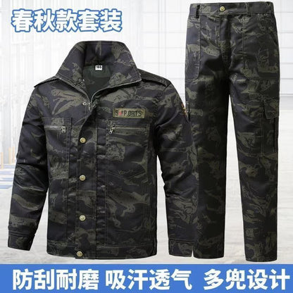 Spring and Autumn Military Training Camouflage Clothing, Breathable and Wear-Resistant Work Clothes, Tops and Pants, Auto Repair Construction Site Labor Protection Work Clothes