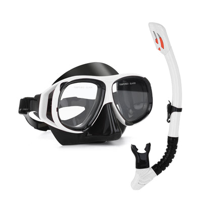 Wave Snorkelset med Styrkelinser – Härdat Glas Torr Andningstub Silikon Anti-Dimma 0–600° Dykglasogön