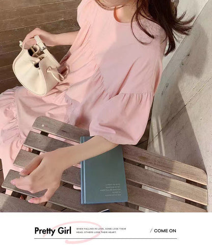 Mammaklänning Sommar Dam – Volang Prinsessskuren Midi Koreansk Stil Cartoon Trekvartsärm 3 Färger M–3XL 2026