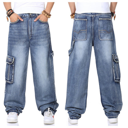 Herrjeans Hip-Hop Loose Fit Multi-Pocket Plus Size för Herr 2026