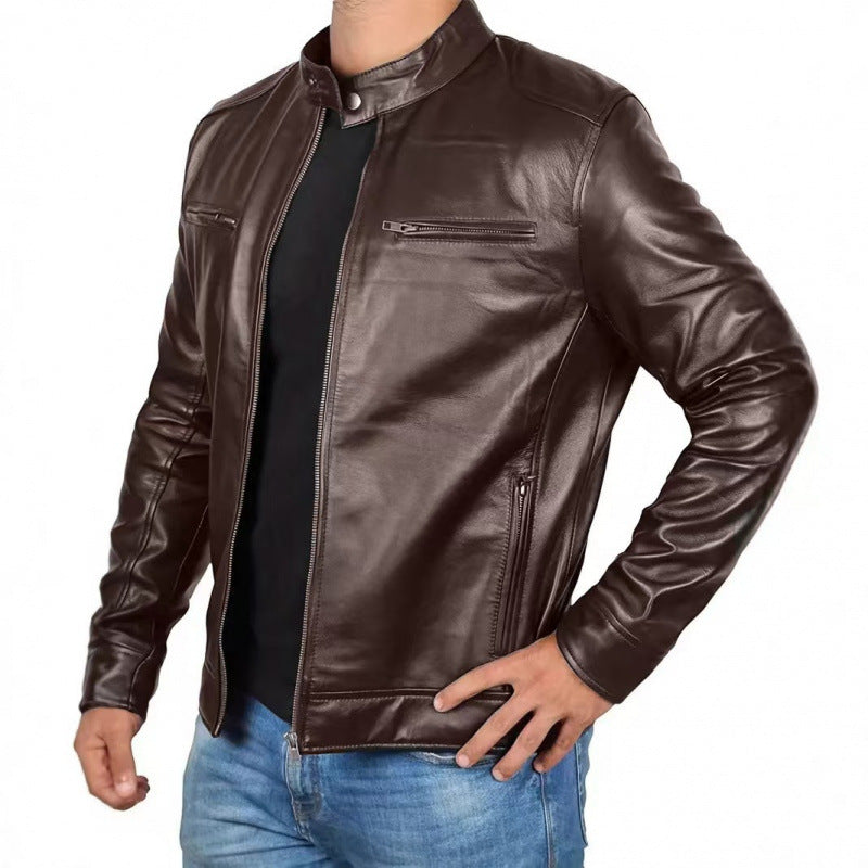 Herrjacka PU-Läder Retro Motorcykel Slim Fit Flera Fickor Höst Vår 2026