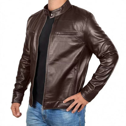 Herrjacka PU-Läder Retro Motorcykel Slim Fit Flera Fickor Höst Vår 2026