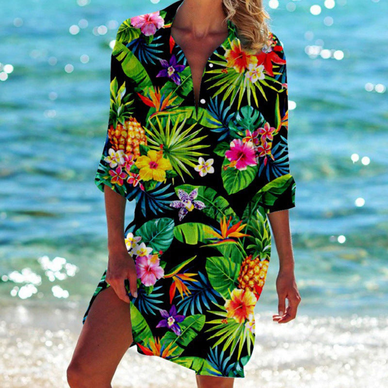 New Foreign Trade Cross-Border Model, Long-Sleeved Swimsuit Shirt, Women's Clothing, Printed Vacation Beachwear