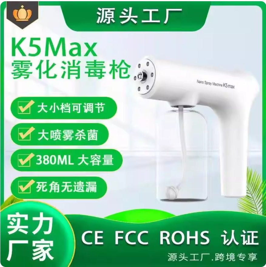 K5Max Nano Spraygun – Portabel Desinfektionsenhet 0-Sekunders Dimma Alkohol Sprayflaska Hem Kontor